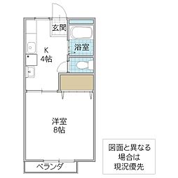 ツインハイツB 1Kの間取図画像
