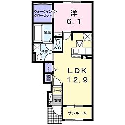 グランソレイユJ 1LDKの間取図画像