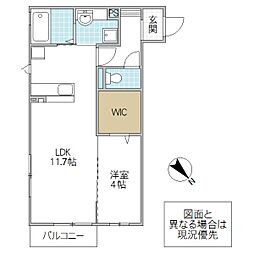 パークドオートムA 1LDKの間取図画像