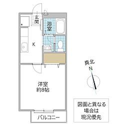 パリハイツA 1Kの間取図画像