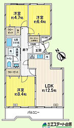 西原グリーンハイツ6号棟 3LDKの間取図画像