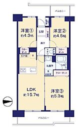 ベルヴィル大宮A棟 3LDKの間取図画像