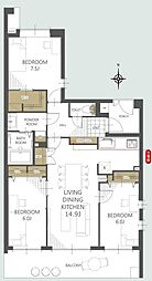 グランシャトレ坂戸シエルコート 3LDKの間取図画像