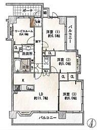 ダイアパレス川越西小仙波 3SLDKの間取図画像