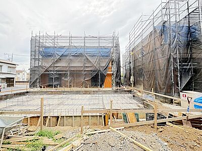 外観:今なら建築中の住まいをご覧いただけます。構造体の質問もお気軽に。 外観:今なら建築中の住まいをご覧いただけます。構造体の質問もお気軽に。