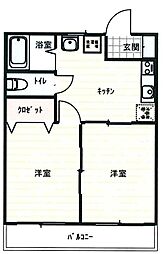 レジデンス愛28 2DKの間取図画像