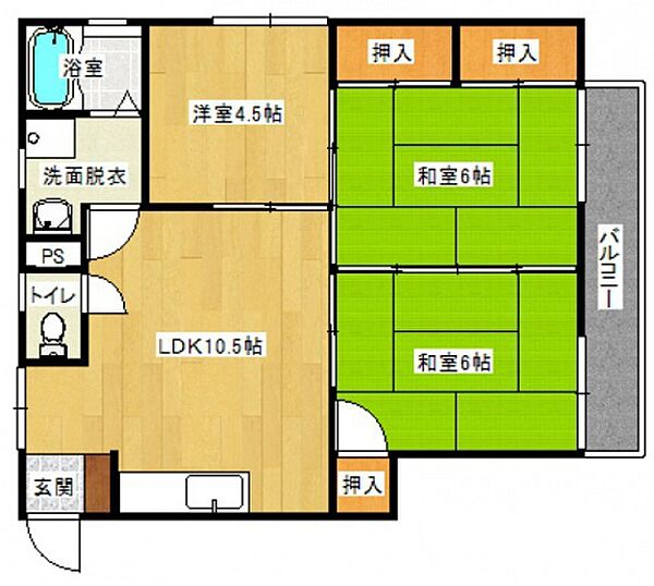 岡村ビル2 ｜広島県安芸郡府中町八幡3丁目(賃貸マンション3LDK・3階・55.53㎡)の写真 その2