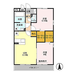 サンライズ中西1 2LDKの間取図画像