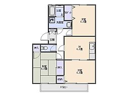 ポワールハセベA棟 3DKの間取図画像