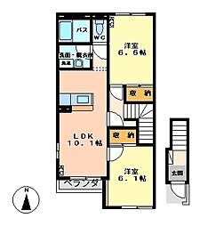 ルナ・ビレッジ 2LDKの間取図画像