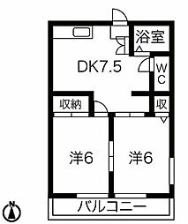 メゾンドファミール 2DKの間取図画像