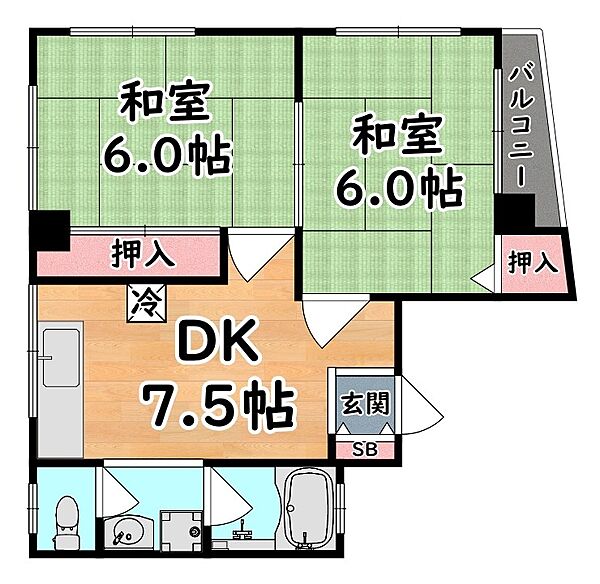 兵庫県神戸市灘区福住通８丁目(賃貸マンション2DK・3階・50.00㎡)の写真 その2