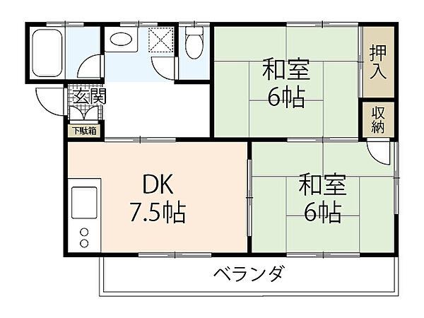 ウィステリアパレス戸坂 ｜広島県広島市東区戸坂出江1丁目(賃貸マンション2DK・2階・46.00㎡)の写真 その2