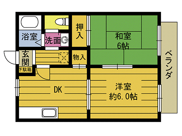 リシェス大洲Ｂ棟 102｜大分県大分市大州浜１丁目(賃貸アパート2DK・1階・40.54㎡)の写真 その2