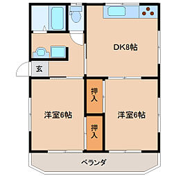 たかはしハイツ第3 2DKの間取図画像