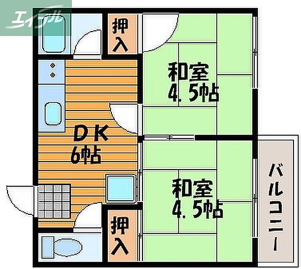 吉村コーポ ｜岡山県岡山市北区伊島町1丁目(賃貸アパート2DK・2階・30.51㎡)の写真 その2