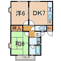 エルカフォンコーポ 2DKの間取図画像