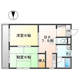 パレスコーポ成川 2DKの間取図画像