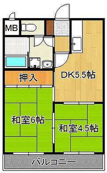 プレアール金田 ｜福岡県北九州市小倉北区金田2丁目(賃貸マンション2DK・6階・42.55㎡)の写真 その2