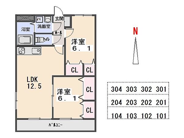 ビクトリーマンション 303｜群馬県太田市富沢町(賃貸マンション2LDK・3階・56.76㎡)の写真 その2