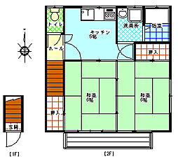 ドゥリームハイツ中川 2階2Kの間取り