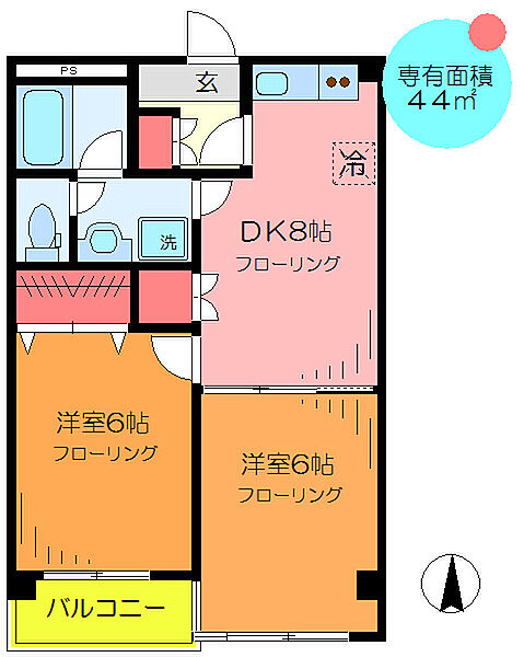 東京都足立区東綾瀬２丁目(賃貸マンション2DK・3階・44.00㎡)の写真 その2