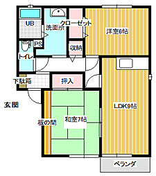 セジュールKK 2LDKの間取図画像