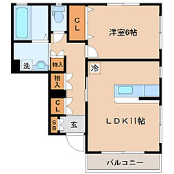 グラドネス鉄砲町 1LDKの間取図画像