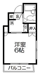 サンハイツアイダ 5階1Kの間取り