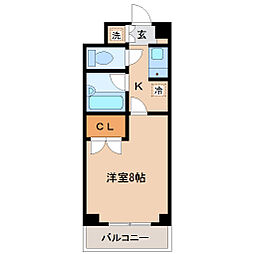 リエス小田原 1階1Kの間取り