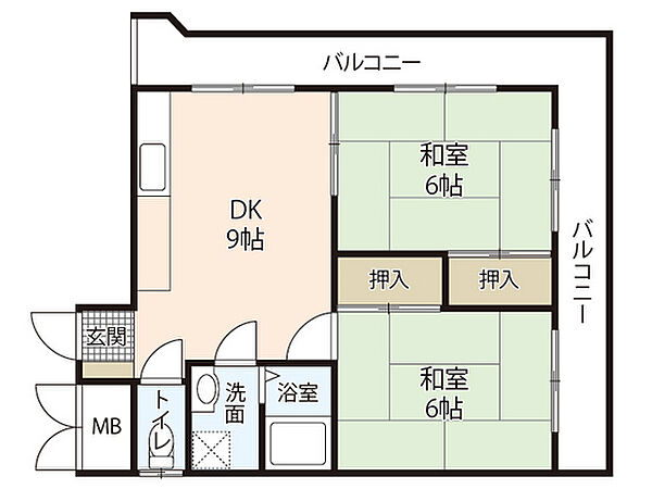 広島県広島市南区宇品西2丁目(賃貸マンション2DK・2階・44.20㎡)の写真 その2