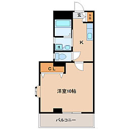 ウィング遊 1Kの間取図画像