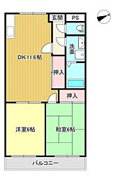 タクロウ団地A棟 2LDKの間取図画像