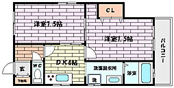 六甲ハイツ 2Kの間取図画像