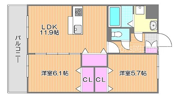 岡山県岡山市北区大安寺南町1丁目(賃貸マンション2LDK・4階・56.42㎡)の写真 その2