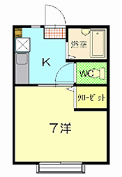 レポーレA 2階1Kの間取り