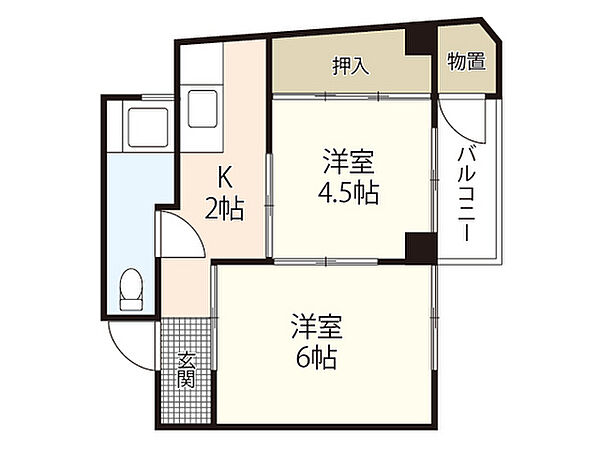 広島県広島市中区大手町5丁目(賃貸マンション2K・3階・31.59㎡)の写真 その2