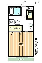 プレジール坂倉2 1Kの間取図画像