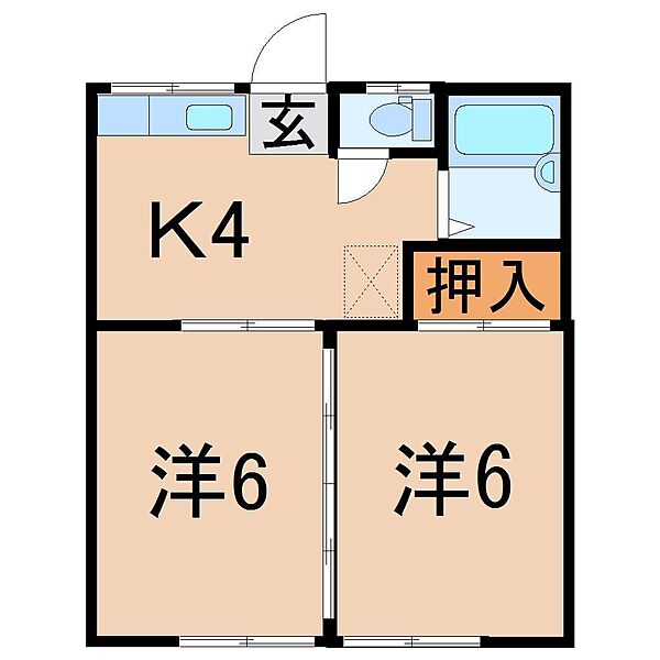 サンハイツ（伊達） ｜福島県伊達市鍛治屋川(賃貸アパート2K・2階・34.78㎡)の写真 その2