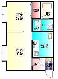 ライフ永山壱番館A 1DKの間取図画像