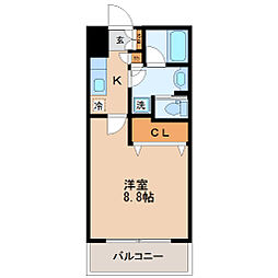 リビングステージ木町通 1Kの間取図画像