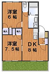 リモージュ宇和A 2DKの間取図画像