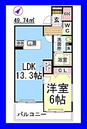 グラスガーデン相模大野 1LDKの間取図画像