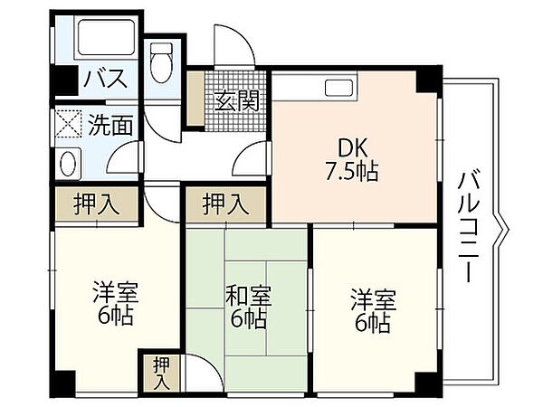 森田ハイム ｜広島県広島市西区古江西町(賃貸マンション3DK・4階・59.40㎡)の写真 その2