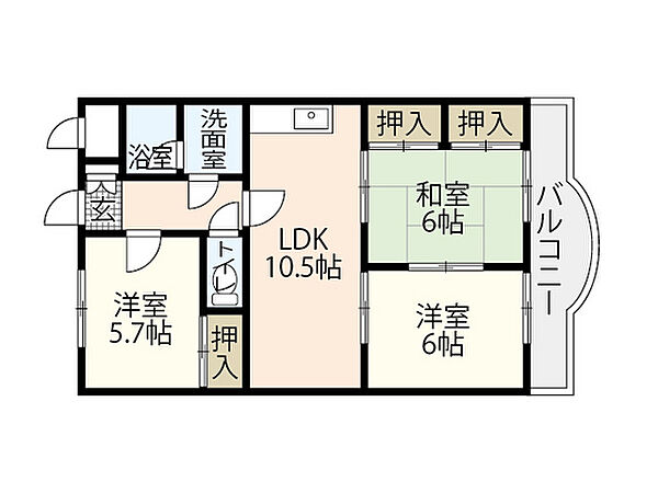 広島県広島市東区牛田早稲田2丁目(賃貸マンション3LDK・3階・64.46㎡)の写真 その2