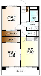 カルタックマンション 2DKの間取図画像