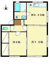 むさし野ハイツ2 2DKの間取図画像