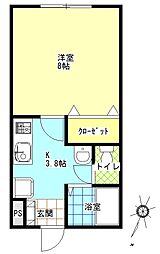 ロンドベルカナイB 1Kの間取図画像