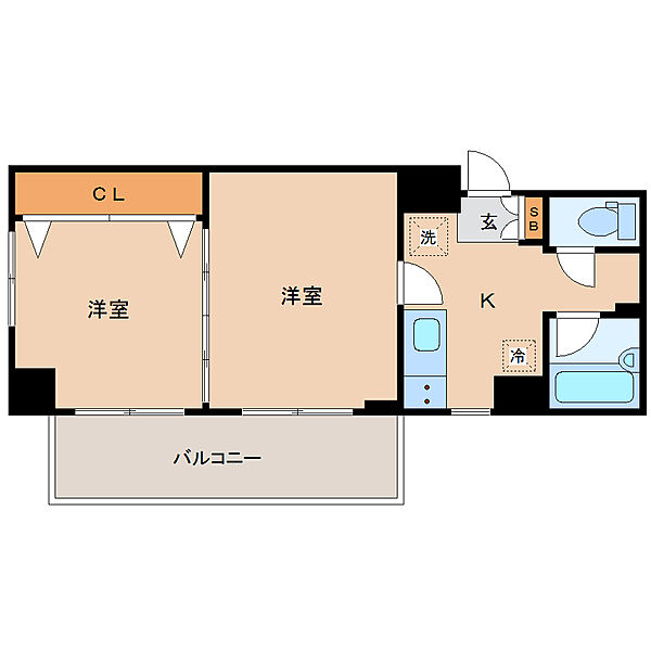 画像2:2K、33.58平米、北東向き。