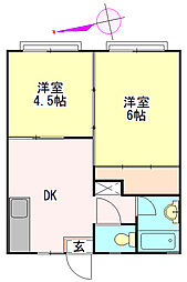 パーシモントコート 2DKの間取図画像